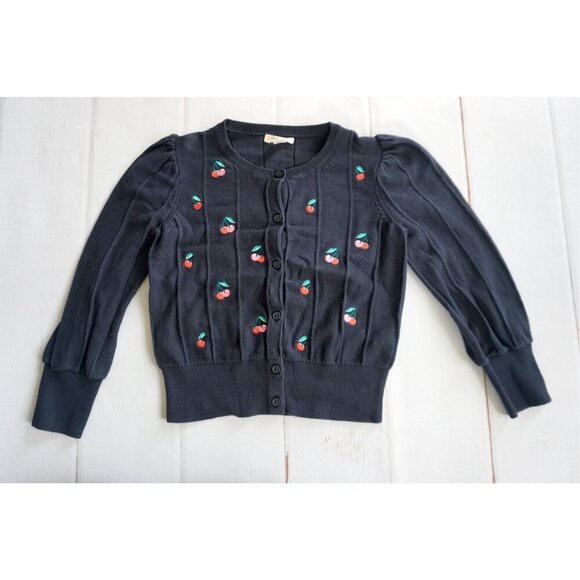 Crewcuts Girls Navy Embroidered Cherry Cardigan Sweater - Size S (6-7) - Picture 2 of 4